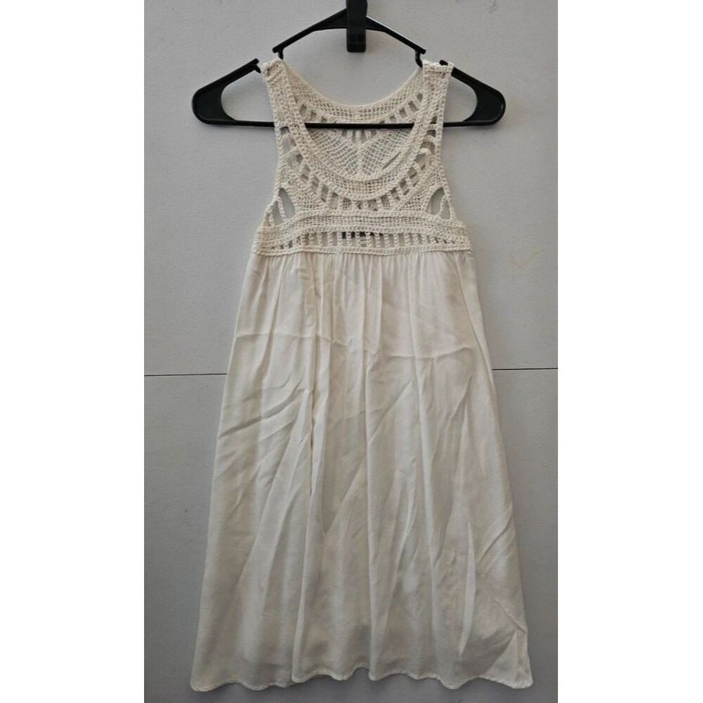 Purple Snow Cream Crochet Lace Yoke Mini Dress S